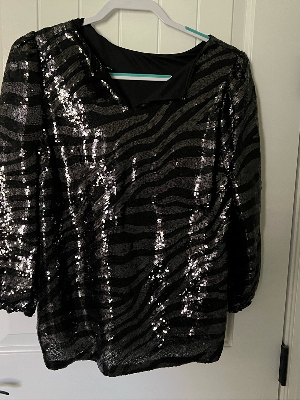The Limited Black and Dark Silver Sequin Zebra-Print Pullover Top